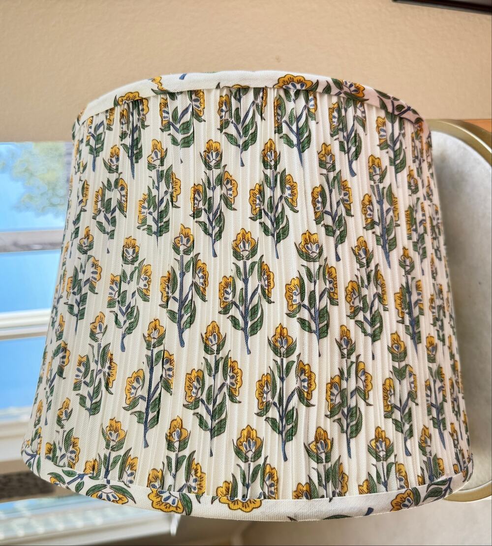 Boutique Green Yellow & Blue Floral Mushroom Pleat Drum Lampshade 14"